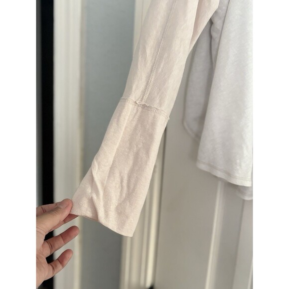 Free People Cloud Nine Top Large Color Block Cream Beige Long Sleeve Side Slits - Picture 2 of 5
